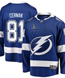 Erik Cernak 81 Tampa Bay Lightning Stanley Cup 2023 Playoffs Patch Home Breakaway Men Jersey - Blue - Robokeg