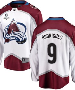 Evan Rodrigues 9 Colorado Avalanche Stanley Cup 2023 Playoffs Patch Away Breakaway Men Jersey - White - Robokeg