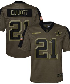 Ezekiel Elliott Dallas Cowboys 2021 Salute To Service Game Jersey - Olive Nfl - Robokeg