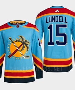 Florida Panthers 2023 Reverse Retro 2.0 Anton Lundell 15 Blue Primegreen Jersey Men's - Robokeg