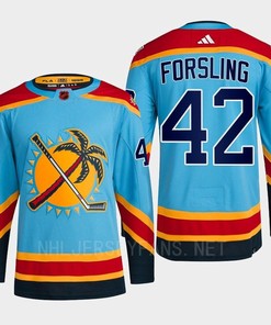 Florida Panthers 2023 Reverse Retro 2.0 Gustav Forsling 42 Blue Primegreen Jersey Men's - Robokeg