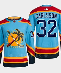 Florida Panthers 2023 Reverse Retro 2.0 Lucas Carlsson 32 Blue Primegreen Jersey Men's - Robokeg