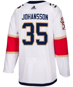 Florida Panthers Jonas Johansson 35 Away 2023 Stanley Cup Champions Breakaway Men Jersey - White - Robokeg