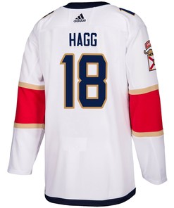 Florida Panthers Robert Hagg 18 Away 2023 Stanley Cup Final Breakaway Men Jersey - White - Robokeg