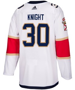 Florida Panthers Spencer Knight 30 Away 2023 Stanley Cup Final Breakaway Men Jersey - White - Robokeg