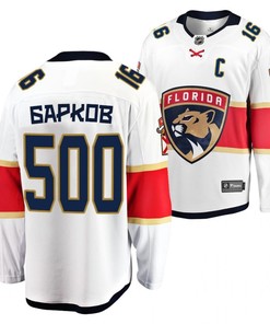 Florida Panthers aleksander barkov 2023 Jersey White Cyrillic Alphabet 500 Honor Bobrovsky Jersey Jersey - Robokeg