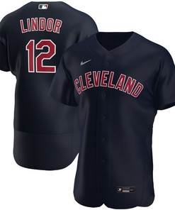 Francisco Lindor #12 2020 Mlb Cleveland Guardians Jersey - Dark Blue - Robokeg