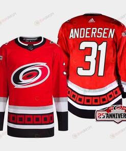 Frederik Andersen 31 Carolina Hurricanes Red Jersey 2022-23 Third 25th Anniversary - Robokeg