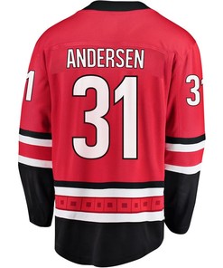 Frederik Andersen 31 Carolina Hurricanes Stanley Cup 2023 Playoffs Patch Home Breakaway Men Jersey - Red - Robokeg