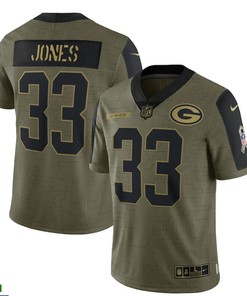 Green Bay Packers Aaron Jones 33 Nfl Olive 2021 Salute To Service Player Men Jersey For Packers Fans - Robokeg