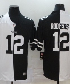Green Bay Packers Aaron Rodgers #12 Nfl 2020 Black And White Jersey - Robokeg