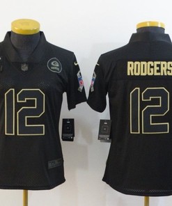 Green Bay Packers Aaron Rodgers #12 Nfl 2020 Black Womens Jersey - Robokeg