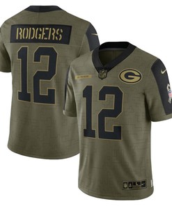 Green Bay Packers Aaron Rodgers 12 Nfl Olive 2021 Salute To Service Player Men Jersey For Packers Fans - Robokeg