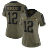 Green Bay Packers Aaron Rodgers 12 Nfl Olive 2021 Salute To Service Player Women Jersey For Packers Fans - Robokeg