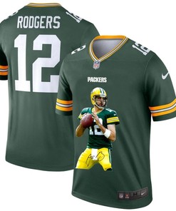 Green Bay Packers Aaron Rodgers #12 Nfl Portrait Brandedition Green Jersey - Robokeg