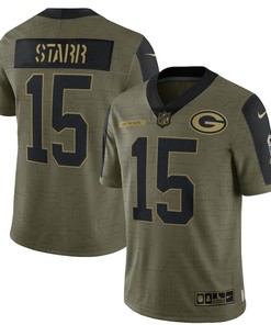 Green Bay Packers Bart Starr 15 Nfl Olive 2021 Salute To Service Player Men Jersey For Packers Fans - Robokeg