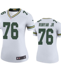 Green Bay Packers Jon Runyan Jr. White Color Rush Legend Jersey - Womens - Robokeg