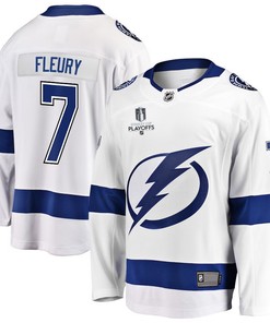 Haydn Fleury 7 Tampa Bay Lightning Stanley Cup 2023 Playoffs Patch Away Breakaway Men Jersey - White - Robokeg