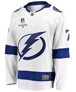 Haydn Fleury 7 Tampa Bay Lightning Stanley Cup 2023 Playoffs Patch Away Breakaway Men Jersey - White - Robokeg