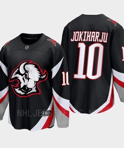 Henri Jokiharju 10 Buffalo Sabres 2022-23 Goathead Third Premier Breakaway Player Black Jersey - Robokeg