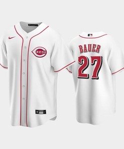 Home Reds 27 Trevor Bauer White Jersey - Robokeg
