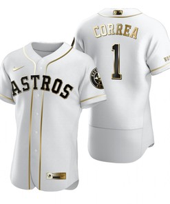Houston Astros #1 Carlos Correa Mlb Golden Brandedition White Jersey Gift For Astros Fans - Robokeg