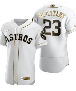 Houston Astros #23 Michael Brantley Mlb Golden Brandedition White Jersey Gift For Astros Fans - Robokeg