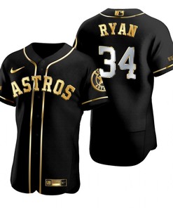 Houston Astros #34 Nolan Ryan Mlb Golden Brandedition Black Jersey Gift For Astros Fans - Robokeg