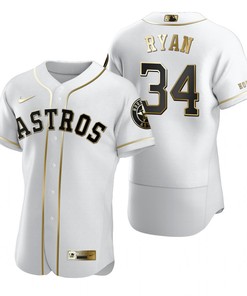 Houston Astros #34 Nolan Ryan Mlb Golden Brandedition White Jersey Gift For Astros Fans - Robokeg
