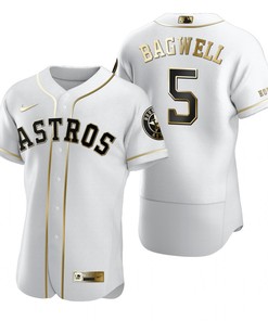 Houston Astros #5 Jeff Bagwell Mlb Golden Brandedition White Jersey Gift For Astros Fans - Robokeg