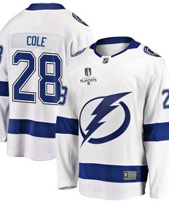 Ian Cole 28 Tampa Bay Lightning Stanley Cup 2023 Playoffs Patch Away Breakaway Men Jersey - White - Robokeg