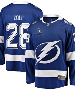 Ian Cole 28 Tampa Bay Lightning Stanley Cup 2023 Playoffs Patch Home Breakaway Men Jersey - Blue - Robokeg