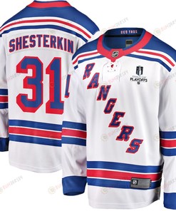 Igor Shesterkin 31 New York Rangers Stanley Cup 2023 Playoffs Patch Away Breakaway Men Jersey - White - Robokeg