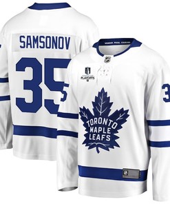 Ilya Samsonov 35 Toronto Maple Leafs Stanley Cup 2023 Playoffs Patch Away Breakaway Men Jersey - White - Robokeg