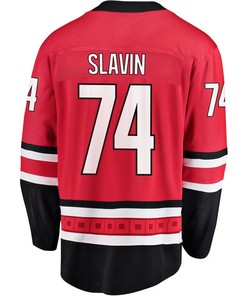 Jaccob Slavin 74 Carolina Hurricanes Stanley Cup 2023 Playoffs Patch Home Breakaway Men Jersey - Red - Robokeg