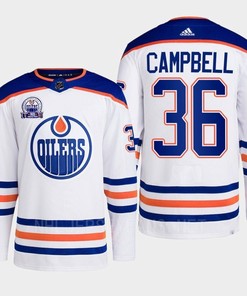 Jack Campbell 36 Edmonton Oilers White Jersey 2022 Lee Ryan Hall Of Fame Patch Away - Robokeg
