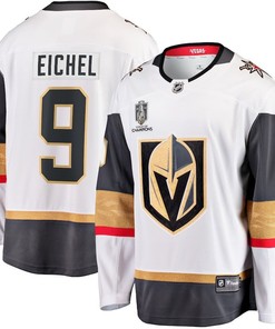 Jack Eichel 9 Vegas Golden Knights 2023 Stanley Cup Champions Patch Away Breakaway Player Jersey - White - Robokeg