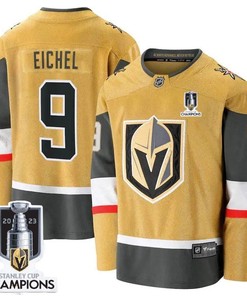 Jack Eichel 9 Vegas Golden Knights 2023 Stanley Cup Champions Patch Breakaway Home Jersey - Gold - Robokeg