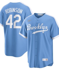 Jackie Robinson Brooklyn Dodgers Alternate Cooperstown Collection Player Jersey - Light Blue Mlb - Robokeg