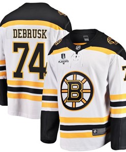 Jake DeBrusk 74 Boston Bruins Stanley Cup 2023 Playoffs Patch Away Breakaway Men Jersey - White - Robokeg