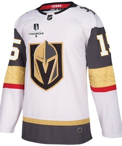 Jake Leschyshyn 15 Vegas Golden Knights Stanley Cup 2023 Champions Patch Away Breakaway Men Jersey - White - Robokeg