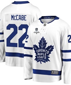 Jake McCabe 22 Toronto Maple Leafs Stanley Cup 2023 Playoffs Patch Away Breakaway Men Jersey - White - Robokeg