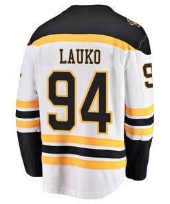 Jakub Lauko 94 Boston Bruins Stanley Cup 2023 Playoffs Patch Away Breakaway Men Jersey - White - Robokeg
