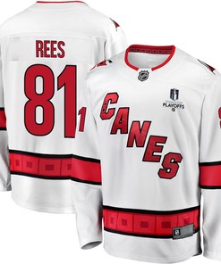 Jamieson Rees 81 Carolina Hurricanes Stanley Cup 2023 Playoffs Patch Away Breakaway Men Jersey - White - Robokeg