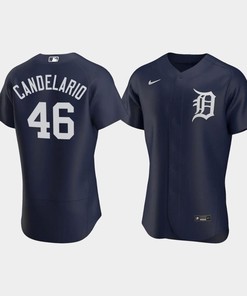 Jeimer Candelario 46 Detroit Tigers Team Logo Navy Alternate Jersey - Robokeg