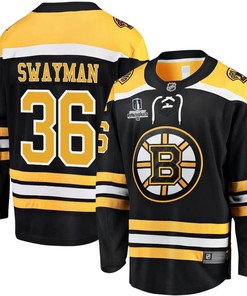 Jeremy Swayman 36 Boston Bruins Stanley Cup 2023 Playoffs Patch Home Breakaway Men Jersey - Black - Robokeg