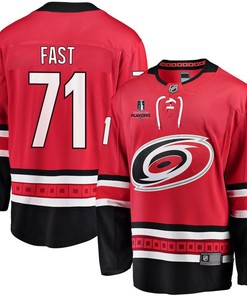 Jesper Fast 71 Carolina Hurricanes Stanley Cup 2023 Playoffs Patch Home Breakaway Men Jersey - Red - Robokeg