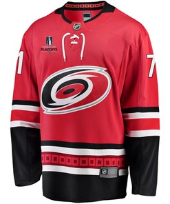 Jesper Fast 71 Carolina Hurricanes Stanley Cup 2023 Playoffs Patch Home Breakaway Men Jersey - Red - Robokeg