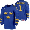 Jesper Wallstedt Sweden Hockey 2022 IIHF World Junior Championship Blue Away Jersey Jersey - Robokeg