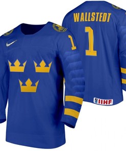 Jesper Wallstedt Sweden Hockey 2022 IIHF World Junior Championship Blue Away Jersey Jersey - Robokeg